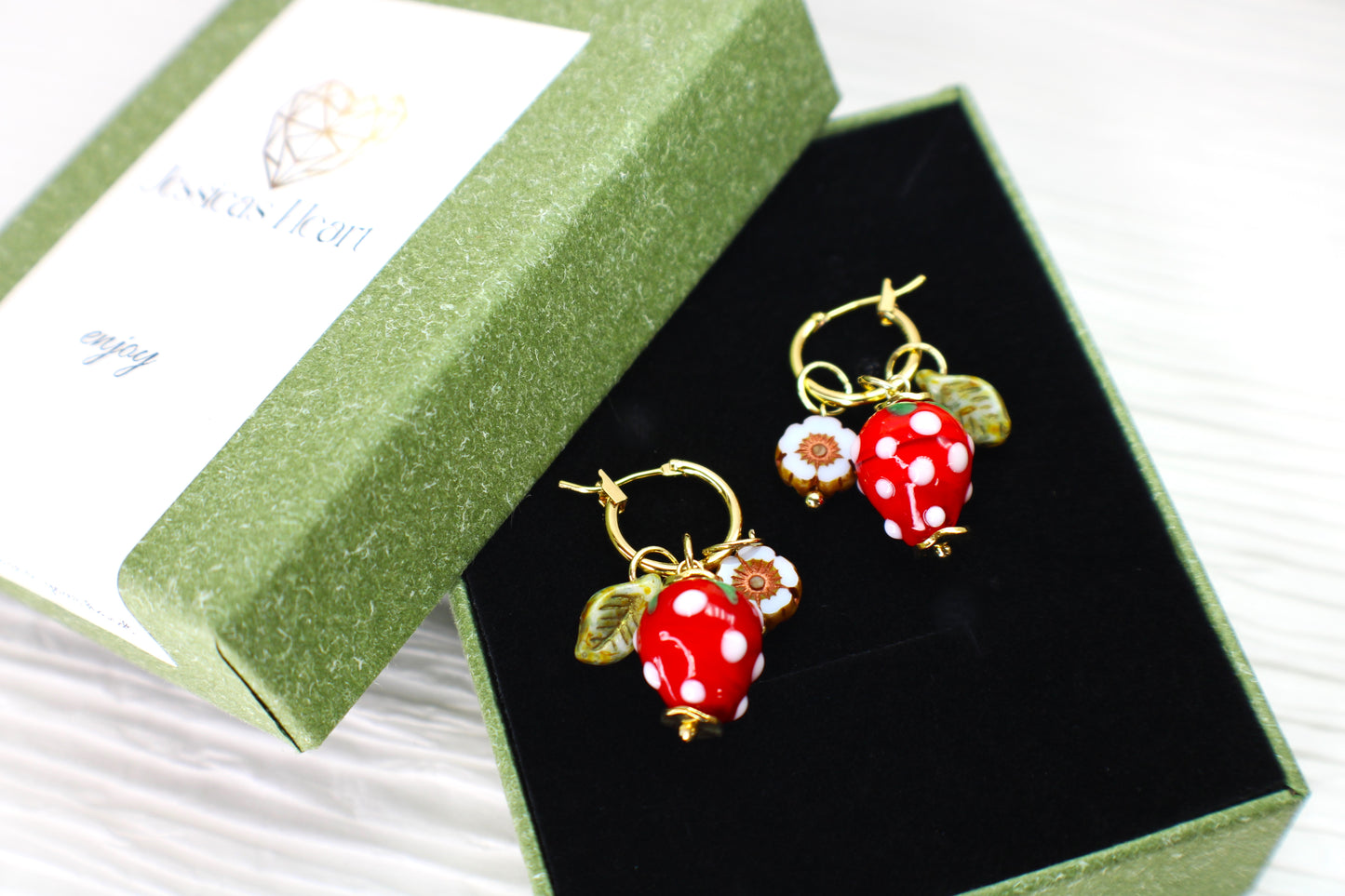 Earrings with strawberry charms