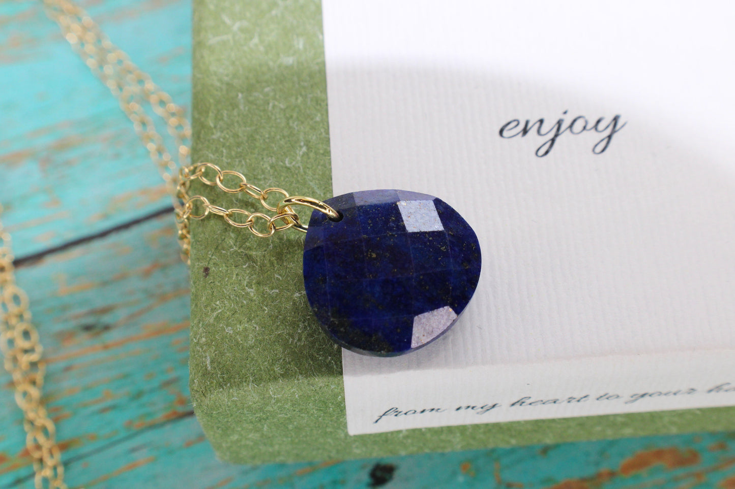 14K Gold Necklace & Lapis Lazuli