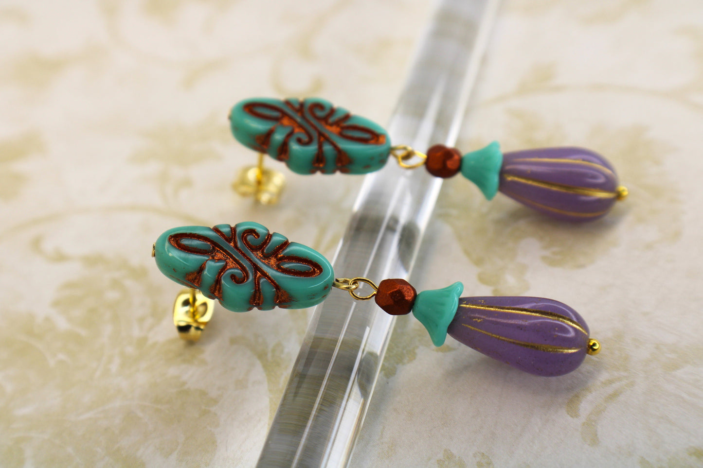 Turquoise Blue Czech Crystal Earrings