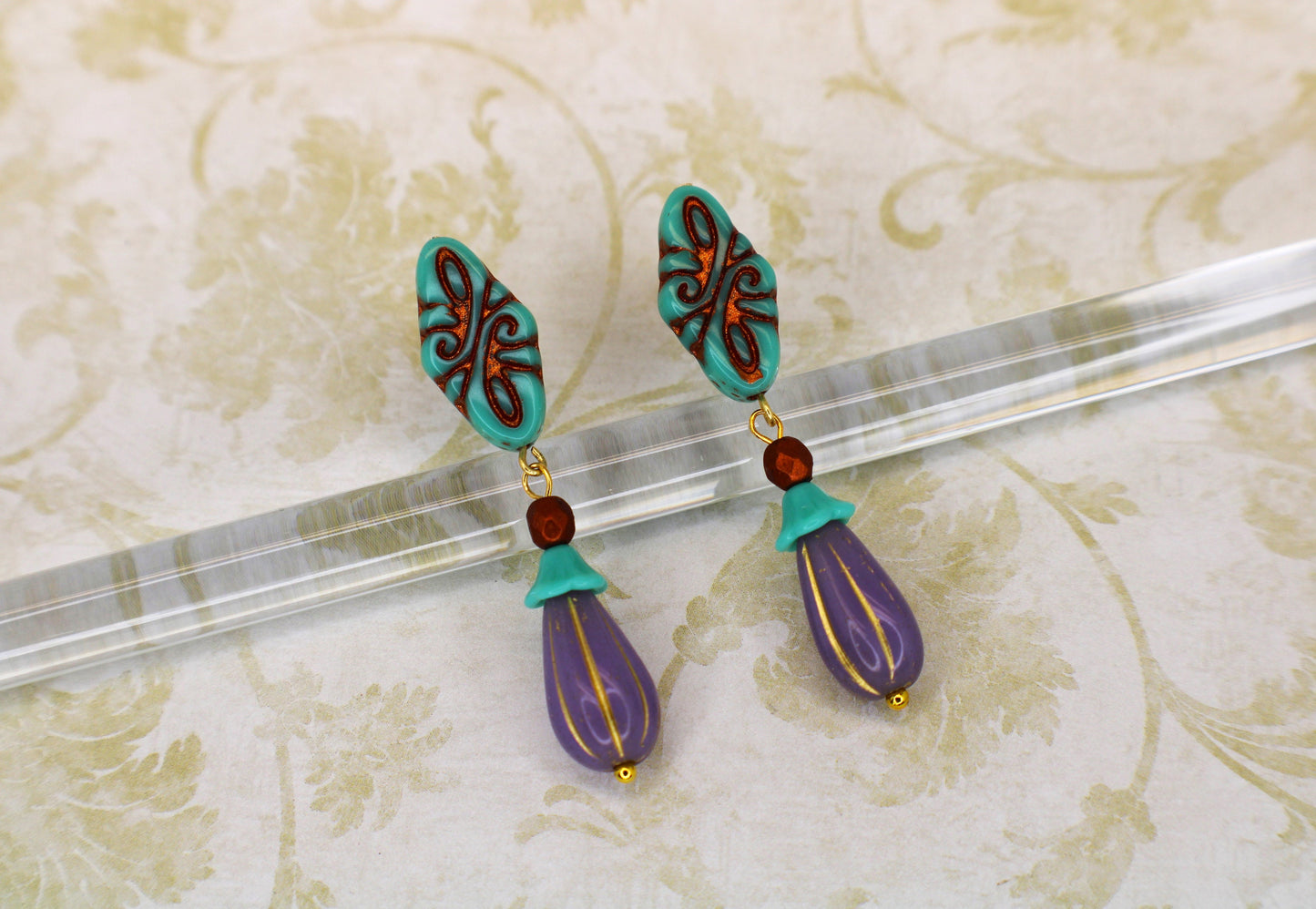 Turquoise Blue Czech Crystal Earrings