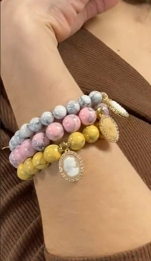 Adjustable Howlite Natural Stone Bracelet Cameo charm