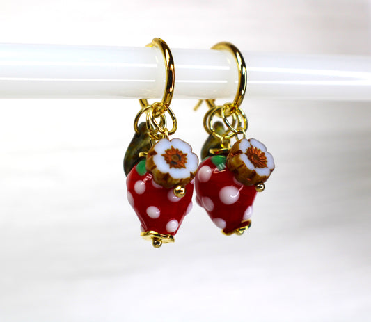 Earrings with strawberry charms