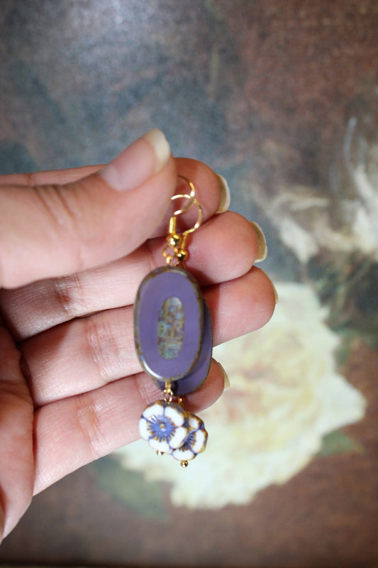 Violet Oval Earrings,long earrings, Violet Hibiscus Earrings /earrings boho/