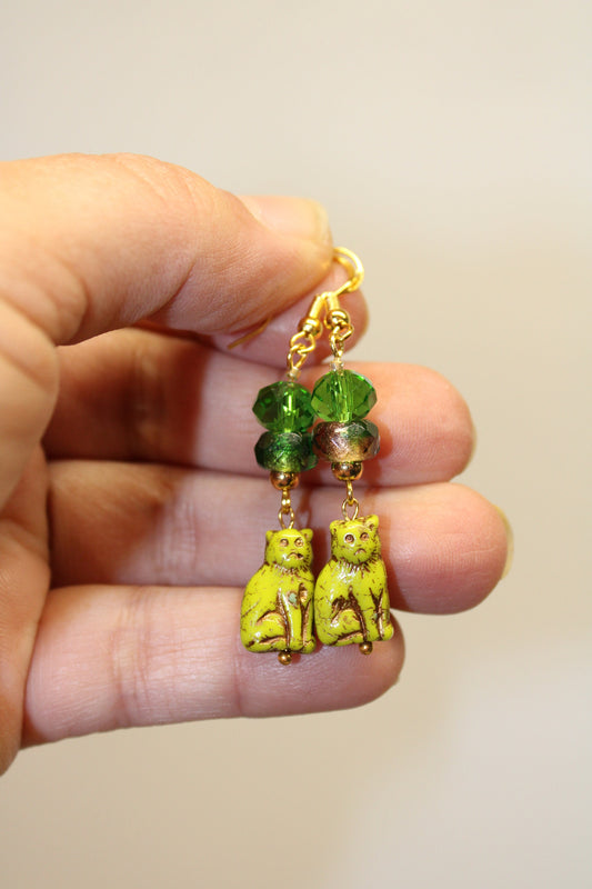Czech Glass Cat Earrings