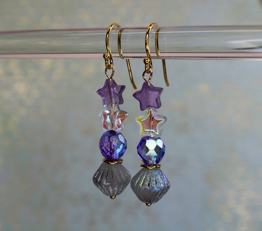 Stars Earrings, Boho Earrings / Long iridescent earrings, Boho Earrings / Special Gift / Czech Crystal Earrings, fast shipping