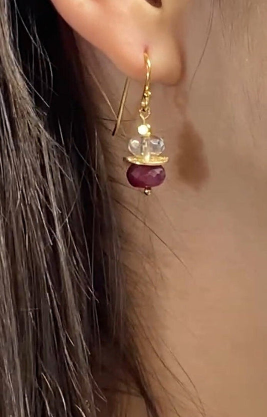 Ruby Dangle Earrings, Ruby Gold Earrings, Ruby Gift Earrings, Gold Dangle Earrings, Lady Earrings, free shipping